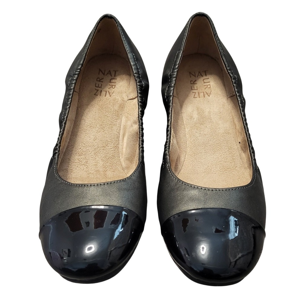 Naturalizer Campo Metallic Gray Black‎ Patent Cap Toe Ballet Flats Womens size 7